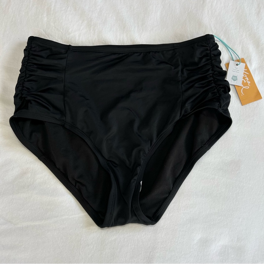 Kona Sol Black High-Waisted Swim Bottoms Size M